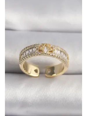  Altın Zirkon Taşlı Yıldız İşleme VIP Seri Çelik Yüzük