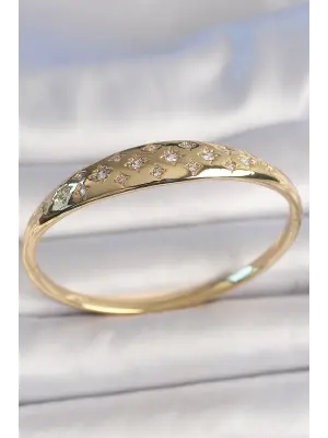 Pirinç Gold Renk Zirkon Taşlı Yıldız İşlemeli Kadın Kelepçe