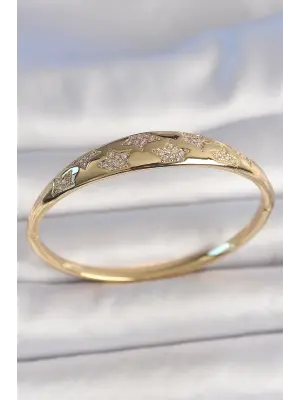 Pirinç Gold Renk Zirkon Taşlı Yıldız İşlemeli Kadın Kelepçe