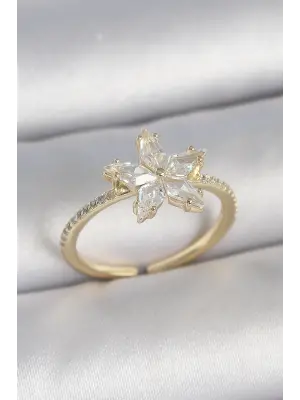Pirinç Gold Renk Zirkon Taşlı Yıldız Model Ayarlanabilir Kadın Yüzük