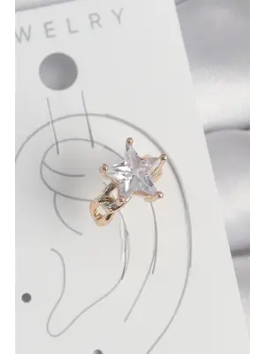 Pirinç Gold Renk Zirkon Taşlı Yıldız Model Kadın Kıkırdak Küpe