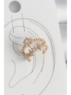 Pirinç Gold Renk Zirkon Taşlı Yıldız Model Kadın Kıkırdak Küpe