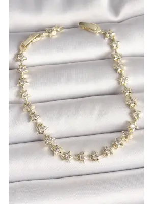 Pirinç Gold Renk Zirkon Taşlı Yıldız Model VIP Seri Kadın Bileklik