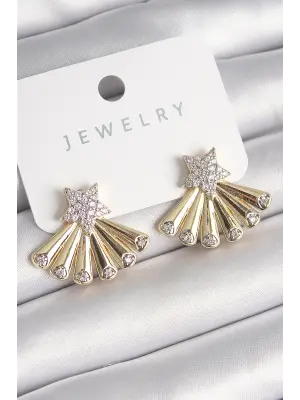  Altın Zirkon Taşlı Yıldız Yelpaze Model Çelik Küpe