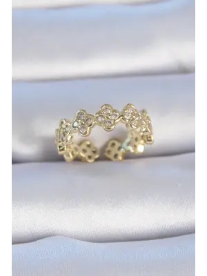 Altın Zirkon Taşlı Yonca Model Çelik Yüzük