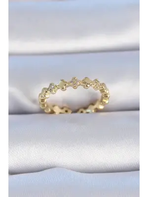  Altın Zirkon Taşlı Yonca Model Çelik Yüzük