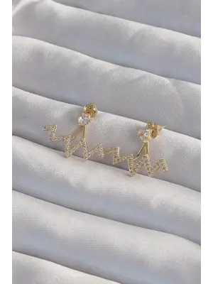  Altın Zirkon Taşlı Zikzak Küpe