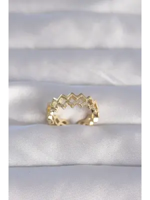  Altın Zirkon Taşlı Zikzak Model Ayarlanabilir Yüzük