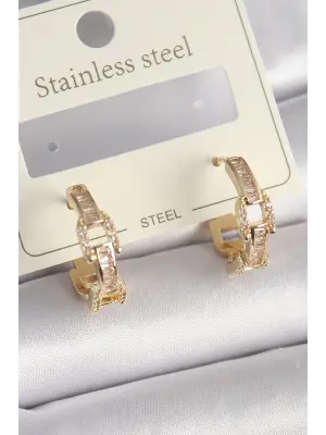  Altın Zirkon Taşlı Zincir Model Çelik Küpe