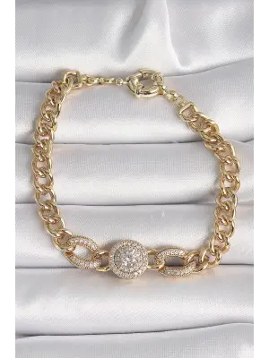 Pirinç Gold Renk Zirkon Taşlı Zincir Xuping VIP Exclusive Seri Kadın Bileklik