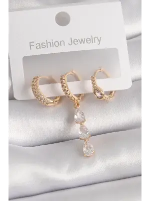  AltınHalka Model Sallantı Damla Zirkon Taş Çelik Küpe