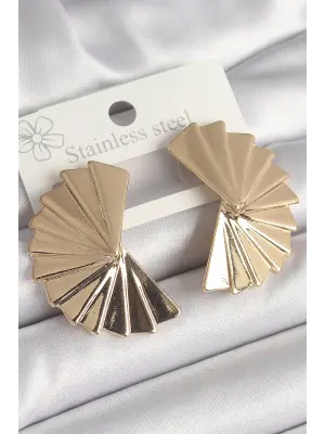  Gold Renl İşlemeli Yelpaze Model Çelik Küpe