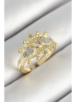 Pirinç Göz Figürlü Zirkon Taşlı Gold Renk Ayarlanabilir Kadın Yüzük
