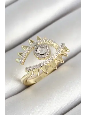 Pirinç Göz Figürlü Zirkon Taşlı Gold Renk Ayarlanabilir Kadın Yüzük