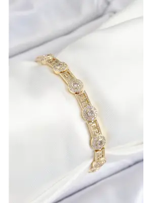 Pirinç Greg Model Zirkon Taşlı Gold Renk VİP Seri Kadın Bileklik
