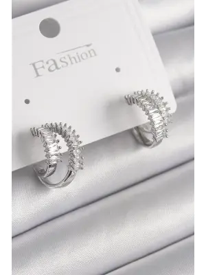  Gümüş 2Li Zirkon Taşlı Halka Model Çelik Küpe