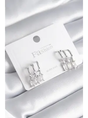  Gümüş 3lü Sallantı Zirkon Taşlı Küpe