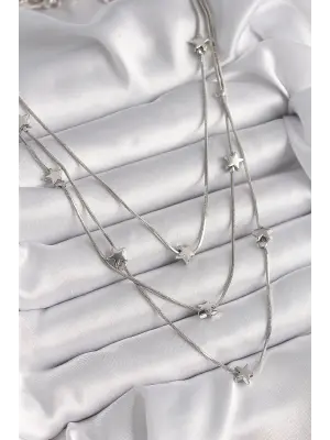 Pirinç Gümüş  3Lü Yıldız Model  Çelik Kolye