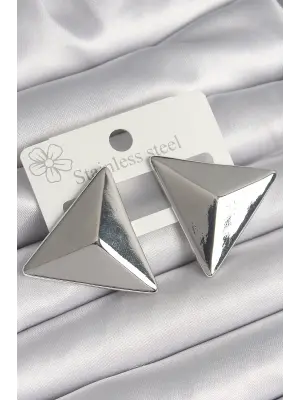  Gümüş 3D Üçgen Model Çelik Küpe