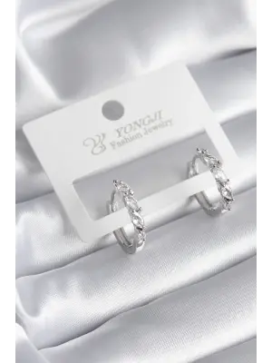  Gümüş Arpa Zirkon Taşlı Halka Model Çelik Küpe