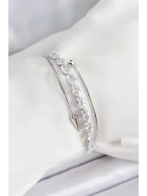 Pirinç Gümüş Renk Arpa Zirkon Taşlı Kadın Bileklik