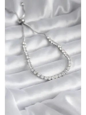 Pirinç Gümüş Renk Asansörlü Zirkon Taşlı Su Yolu Model Kadın Bileklik