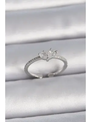  Gümüş Ayaralanabilir Zirkon Taşlı Kalp Model Çelik Yüzük