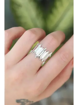  Gümüş Ayarlanabilir Kalın Tırtık Yüzük