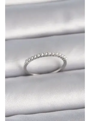  Gümüş Ayarlanabilir Sıralı İnci Model Çelik Yüzük