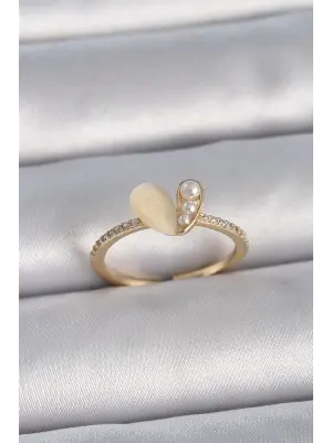  Gümüş Ayarlanabilir Zirkon Taşlı Beyaz Mineli Kalp Model Çelik Yüzük