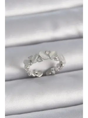  Gümüş Ayarlanabilir Zirkon Taşlı Beyaz Mineli Model Çelik Yüzük
