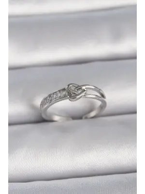  Gümüş Ayarlanabilir Zirkon Taşlı Düğüm Kalp Model Çelik Yüzük