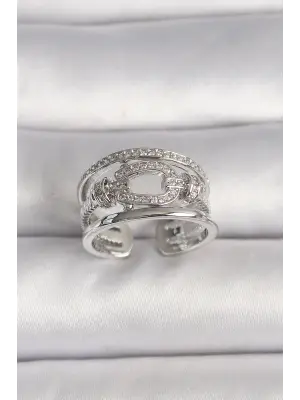  Gümüş Ayarlanabilir Zirkon Taşlı Gemici Düğüm Model Çelik Yüzük