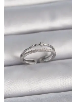  Gümüş Ayarlanabilir Zirkon Taşlı Çelik Yüzük