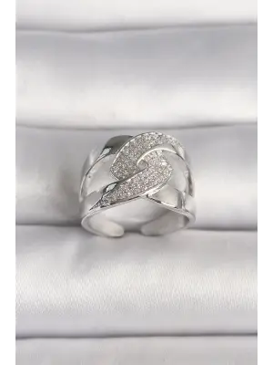  Gümüş Ayarlanabilir Zirkon Taşlı Çelik Yüzük