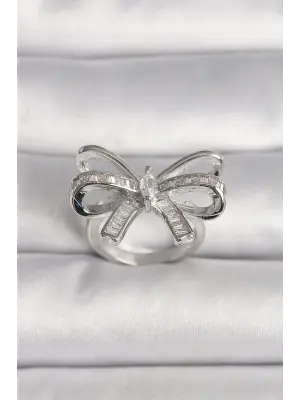  Gümüş Ayarlanabilir Zirkon Taşlı Kurdele Model Kadın Kolye