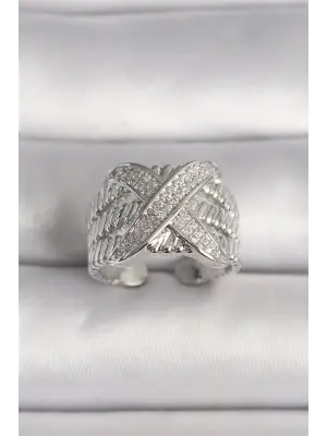  Gümüş Ayarlanabilir Zirkon Taşlı X Model Çelik Yüzük