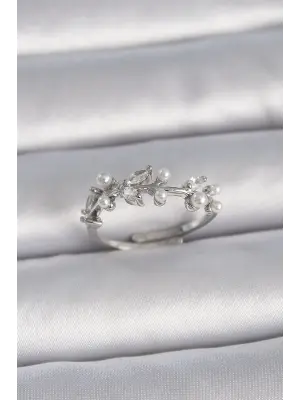  Gümüş Ayarlanabilir Zirkon Taşlı Yaprak Model Çelik Yüzük