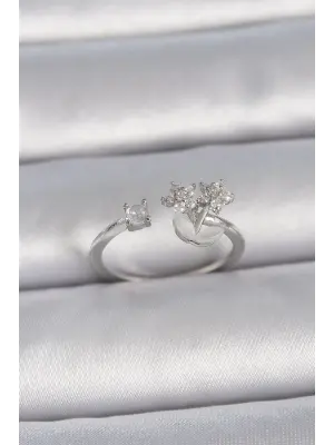  Gümüş Ayarlanabilir Zirkon Taşlı Yıldız Model Çelik Yüzük