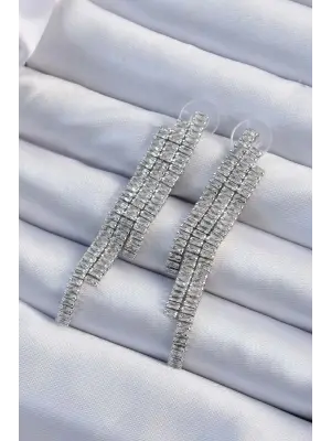  Gümüş Baget Taşlı Su Yolu Tasarımlı Çelik Küpe