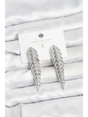 Pirinç Gümüş Renk Balık Sırtı Model Zirkon Taşlı Kadın Küpe