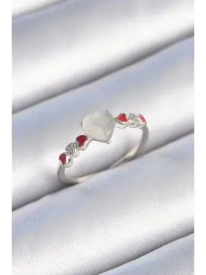  Gümüş Beyaz Mineli Kalp Model Zirkon Taş Detaylı Çelik Yüzük