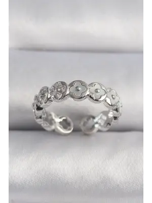  Gümüş Beyaz Sedefli Yonca Model Çelik Yüzük