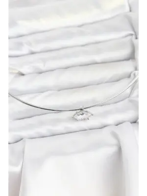 Çelik Gümüş Renk Choker Model Zirkon Taşlı Kadın Kolye