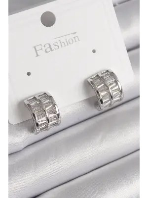  Gümüş Çift Sıra Zirkon Taşlı Çelik Küpe