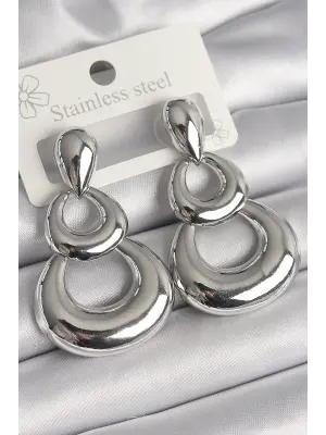  Gümüş Damla Detay Sallantı Halka Model Çelik Küpe