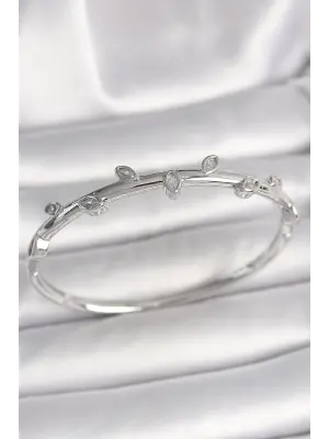 Pirinç Gümüş Renk Damla Zirkon Taşlı Kadın Kelepçe