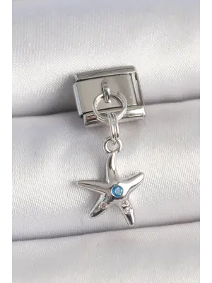 Pirinç Gümüş Renk Deniz Yıldız Model Mavi Taş Detay Nomination Charm