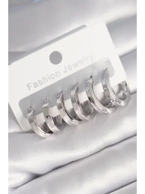  Gümüş Düz Halka Model Çelik Küpe Seti