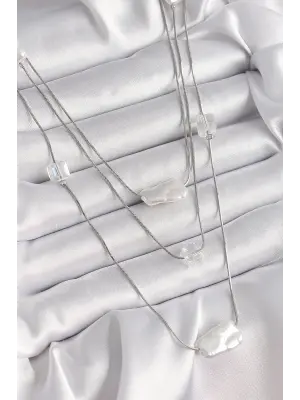 Pirinç Gümüş  Ezme İnci Model Çoklu  Çelik Kolye